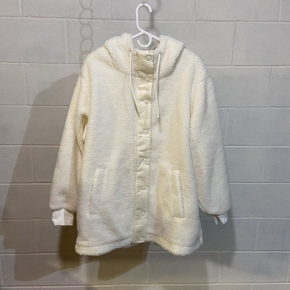 Levi's Women's Teddy Hooded Sherpa Jacket Creme Brulee Faux Fur Plush NWT Winter